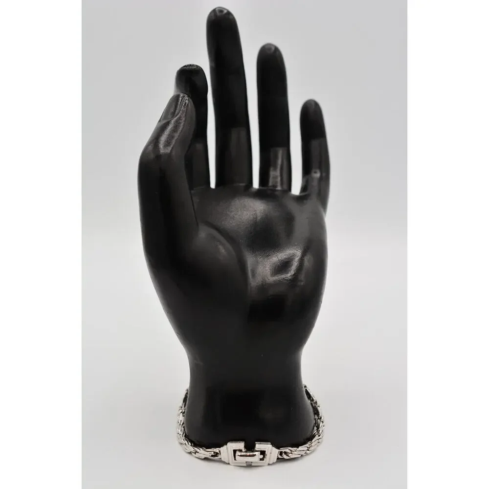 Nina Ricci Vintage Bracelet Silver Tone Metallic Shiny Linked Chain Signed BinAD
